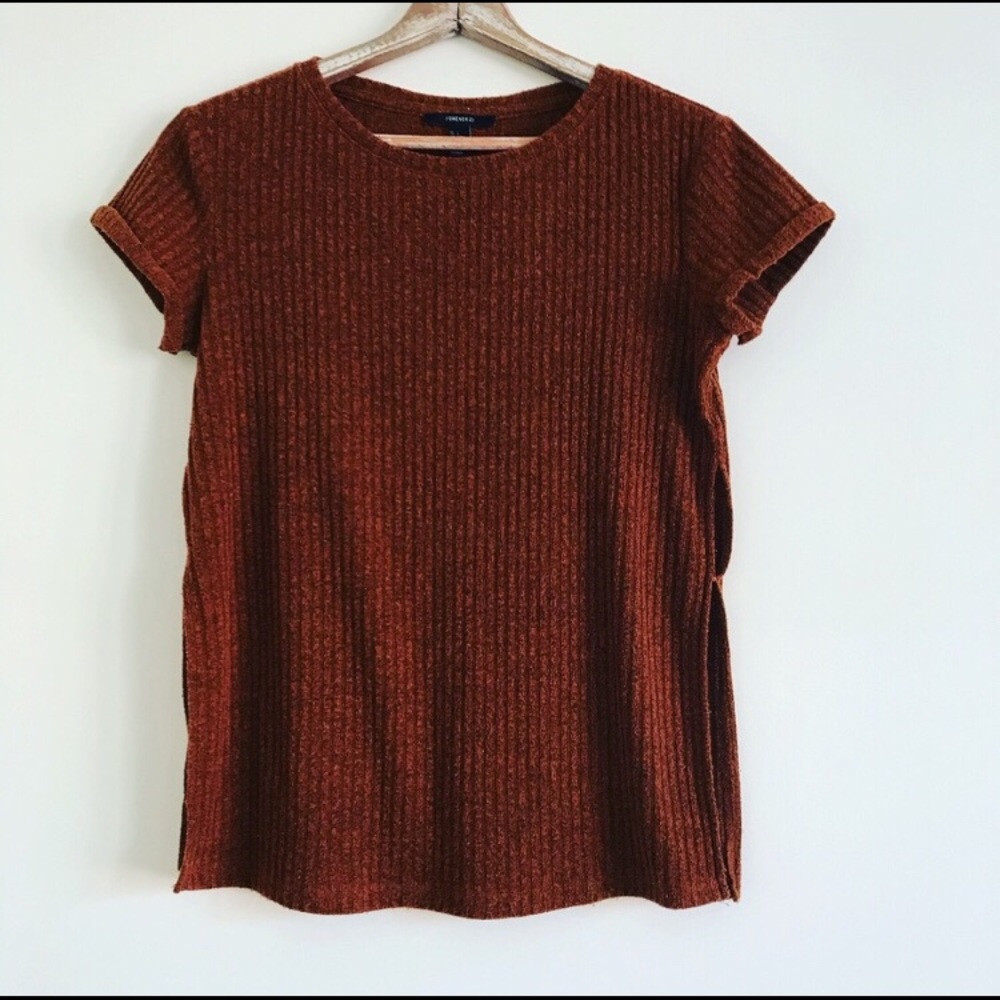 Large Forever 21 Dark Orange Textured Sweater Tee